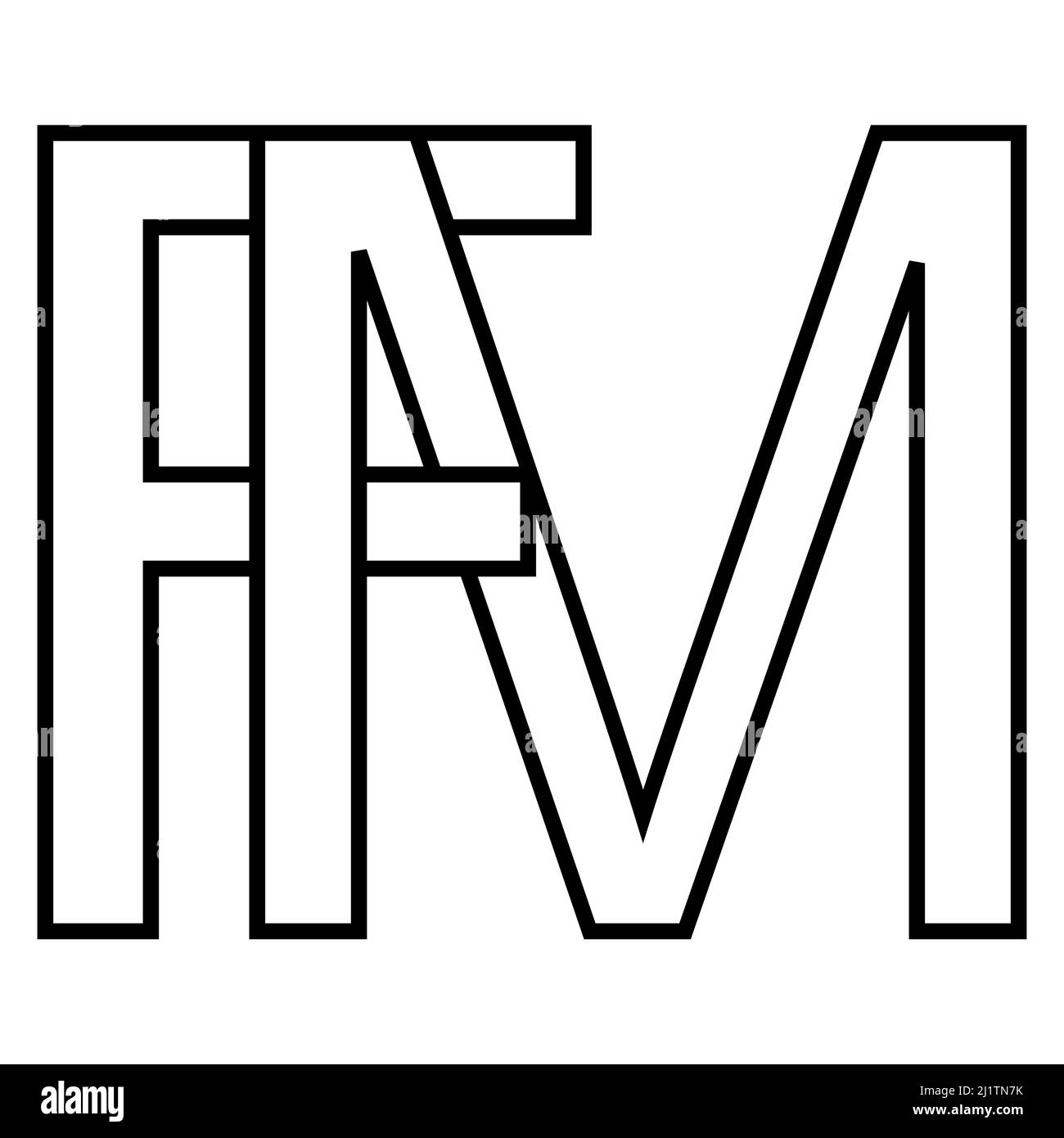 Logo-Zeichen, fm MF-Symbol nft fm-Zeilensprungbuchstaben f m Stock Vektor
