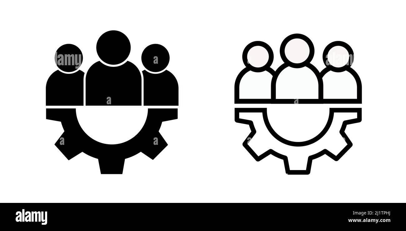 Gruppenmenschen mit Getriebe schwarz Icon Design, Fiendship Teamwork-Zeichen, Social-Media-Symbol Stock Vektor