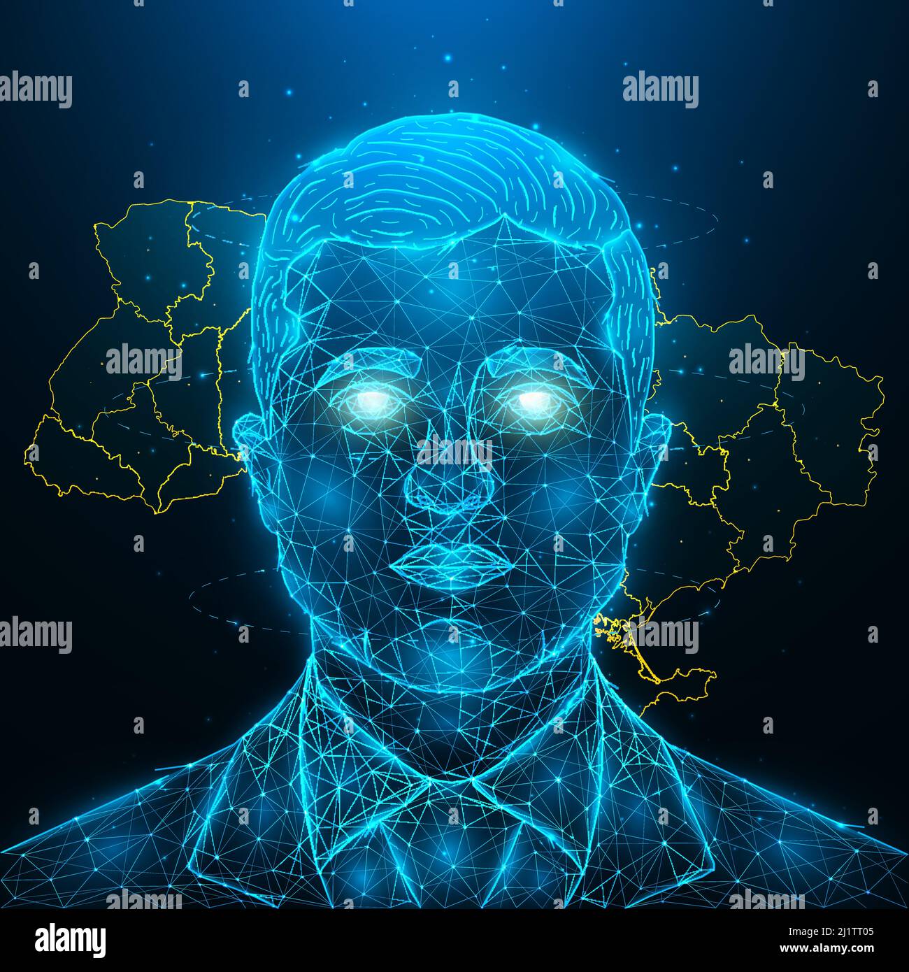 28. März 2022. Volodymyr Zelensky, Präsident der Ukraine polygonale Vektordarstellung. Vektorgrafik auf dunkelblauem Hintergrund Stock Vektor