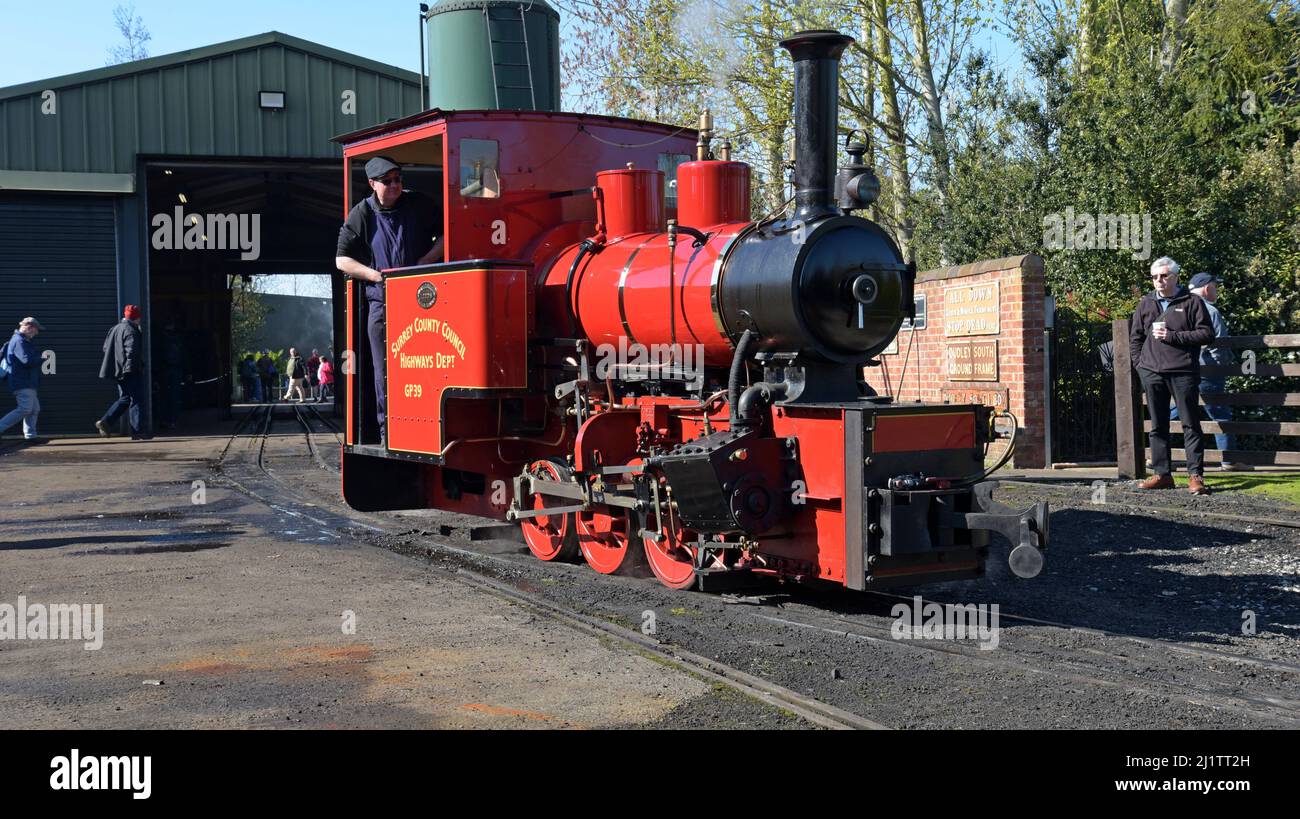 Ex Surrey Country Council Dampflok für den Bau der Umgehungsstraße von Guildford A31, erhalten bei der Statfold Barn Railway, Staffordshire, März 2022 Stockfoto