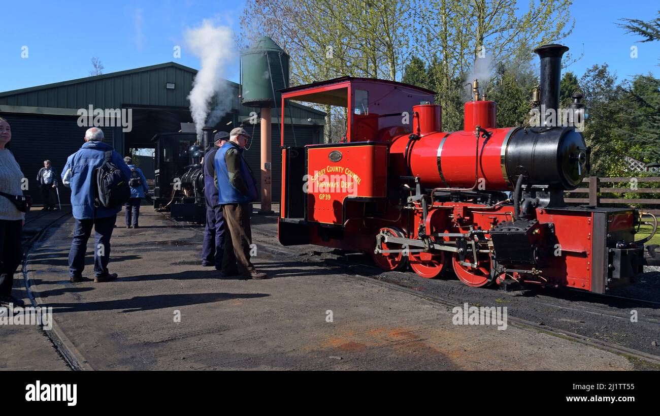 Ex Surrey Country Council Dampflok für den Bau der Umgehungsstraße von Guildford A31, erhalten bei der Statfold Barn Railway, Staffordshire, März 2022 Stockfoto