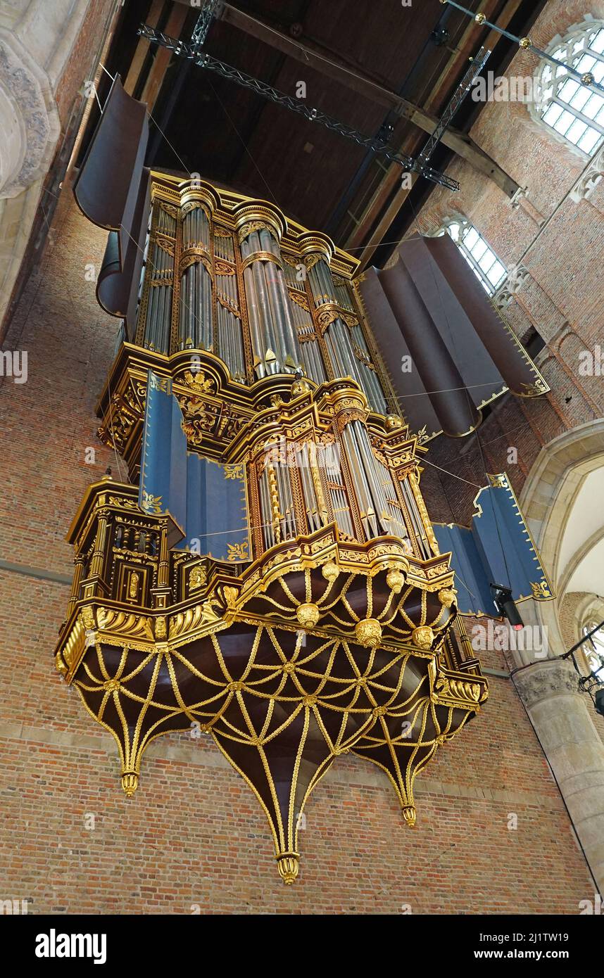 Thomas Hill Orgel. 1990 von der Pieterskerk in Leiden, Niederlande, gekauft. Diese spezielle Orgel wurde von einer englischen Kirche gekauft, St. Johns Brownwood Park in London. Die Pieterskerk, eine spätgotische niederländische evangelische Kirche in Leiden, die dem Heiligen Peter gewidmet ist. Heute bekannt als Kirche der Pilgerväter, wo der Pfarrer John Robinson begraben wurde. Väter der Orgel von church.church. Stockfoto