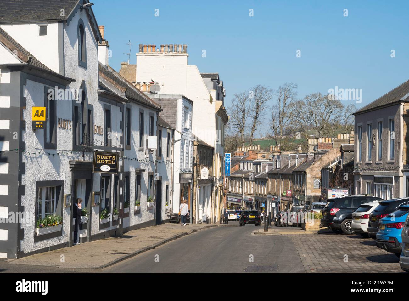Melrose High Street, Scottish Borders, Schottland, Großbritannien Stockfoto