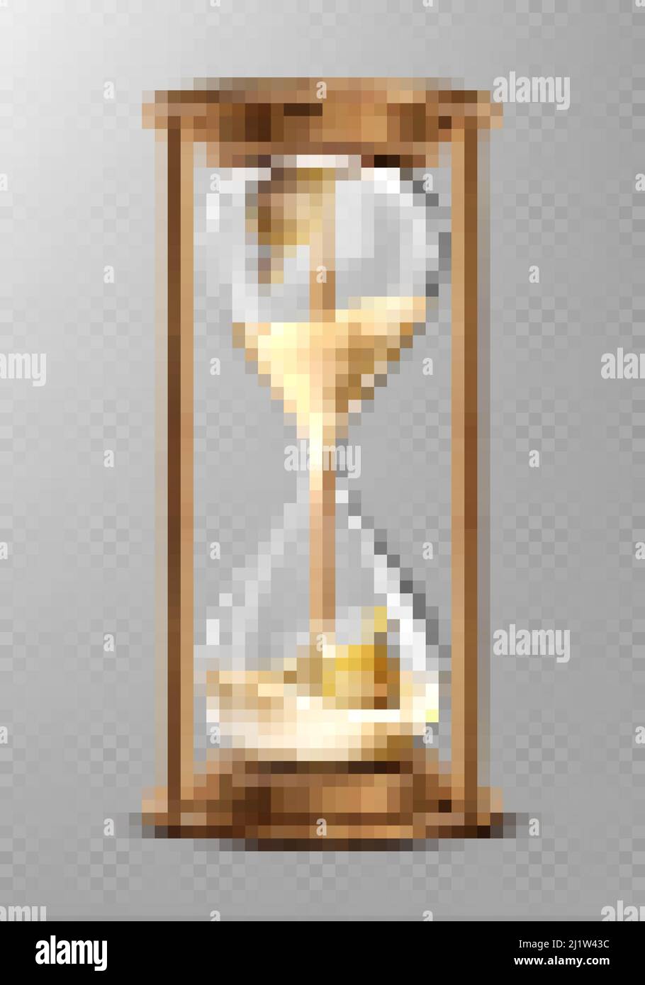 Sanduhr in Holzrahmen mit Grabsteinen innen. Konzept der kurzen Lebensdauer. Vektor realistische Sanduhr, Glas-Timer mit fließenden Körnern und Tombst Stock Vektor
