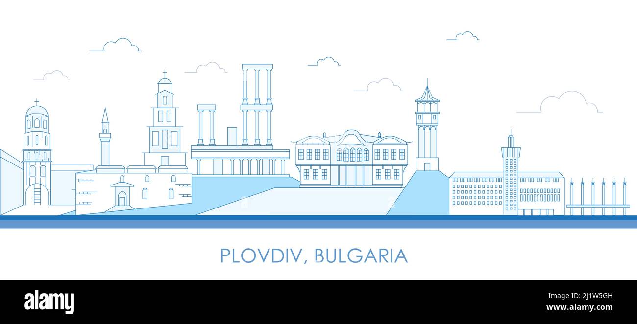 Skizzieren Skyline Panorama der Stadt Plovdiv, Bulgarien - Vektor-Illustration Stock Vektor