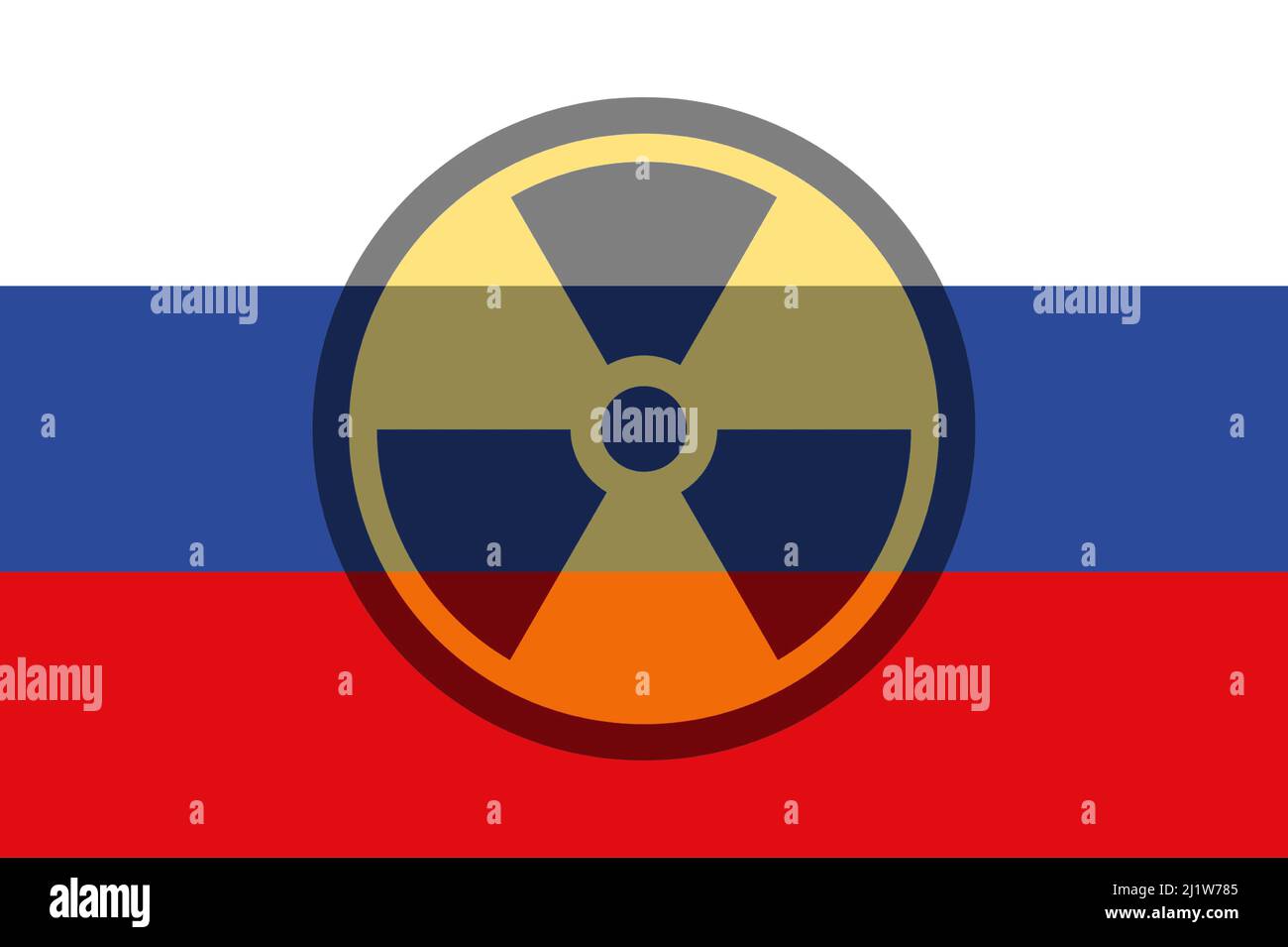 Russland. Atomwaffen. Russland Flagge mit chemischen Waffen Symbol. Illustration der Flagge Russlands. Horizontales Design. Abstraktes Design. Stockfoto