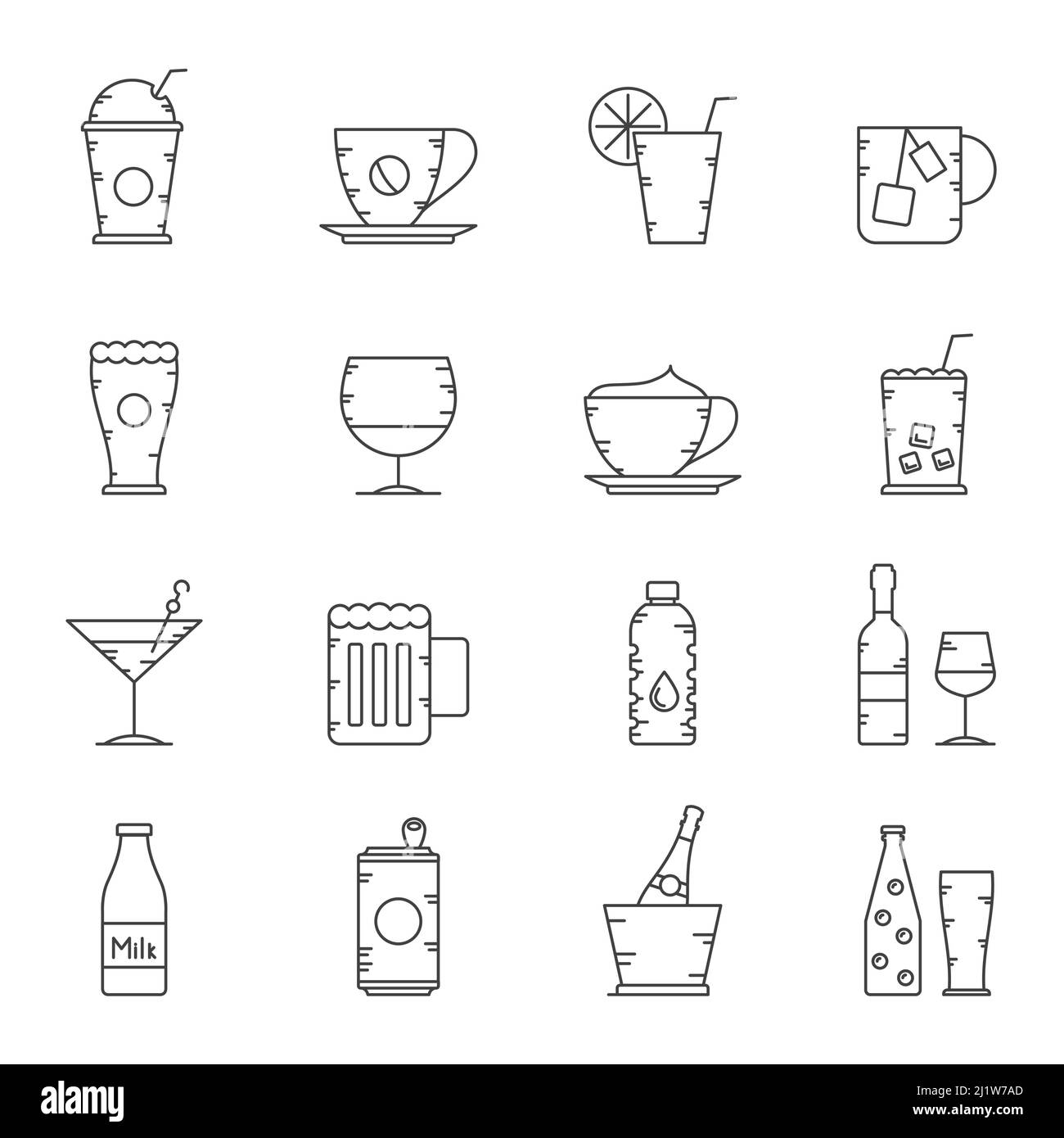 Symbole für Liniengetränke und Getränke - Vektorsymbol gesetzt Stock Vektor