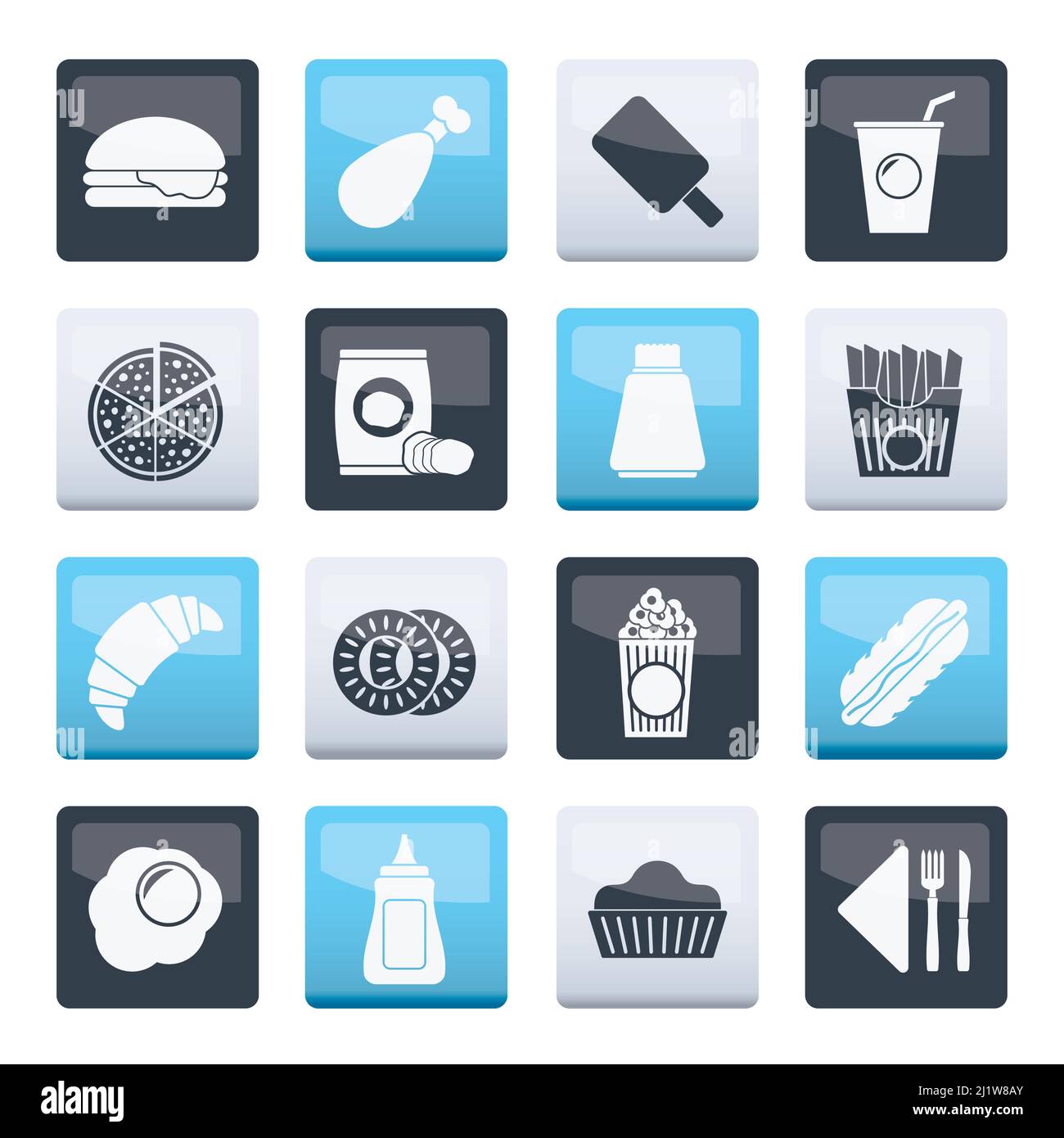 Fast Food und Drink Symbole über Farbe Hintergrund - Vektor Icon Set Stock Vektor