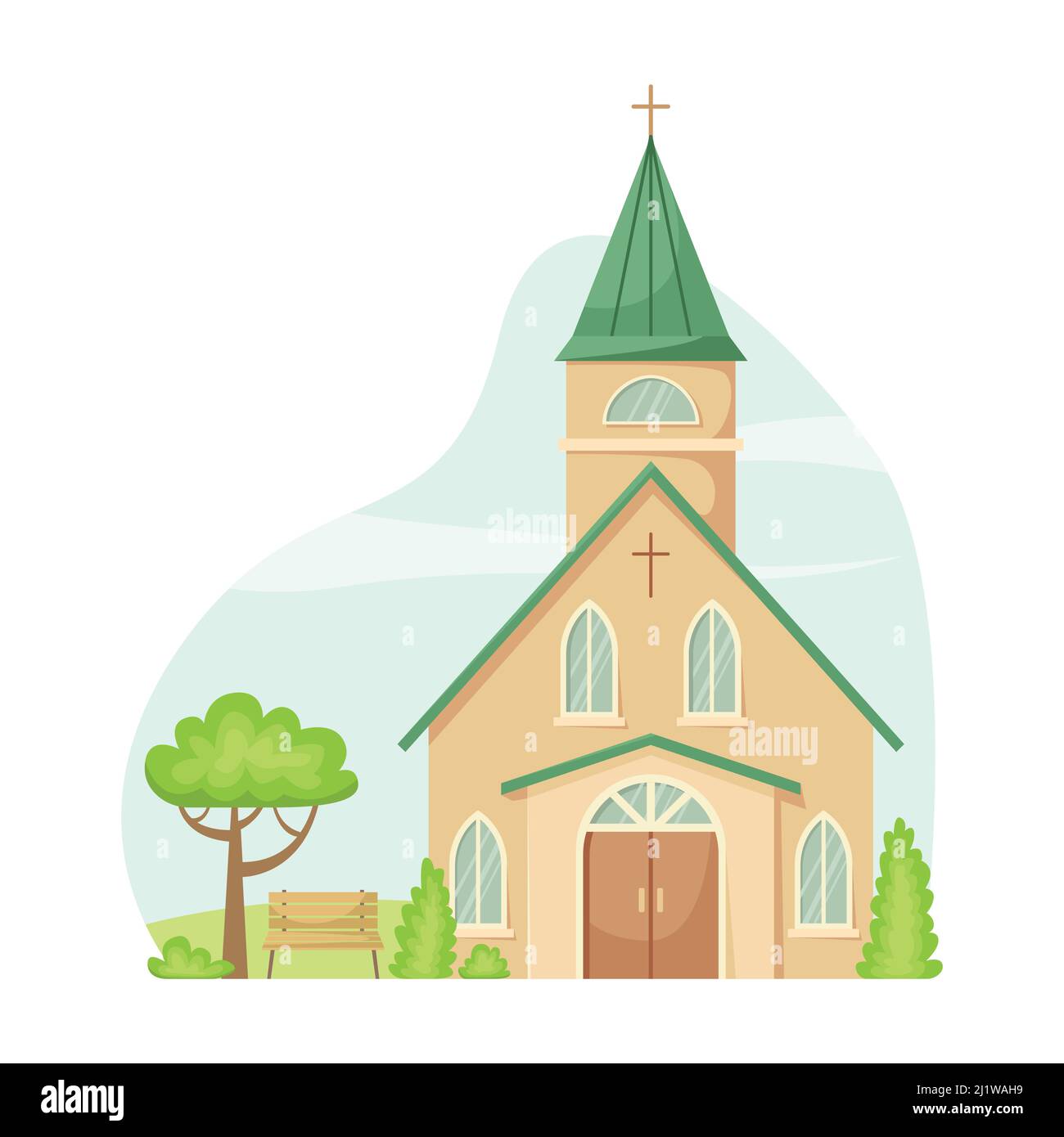 Vektor-Illustration einer evangelischen Kirche. Religiöses Architekturgebäude. Stock Vektor