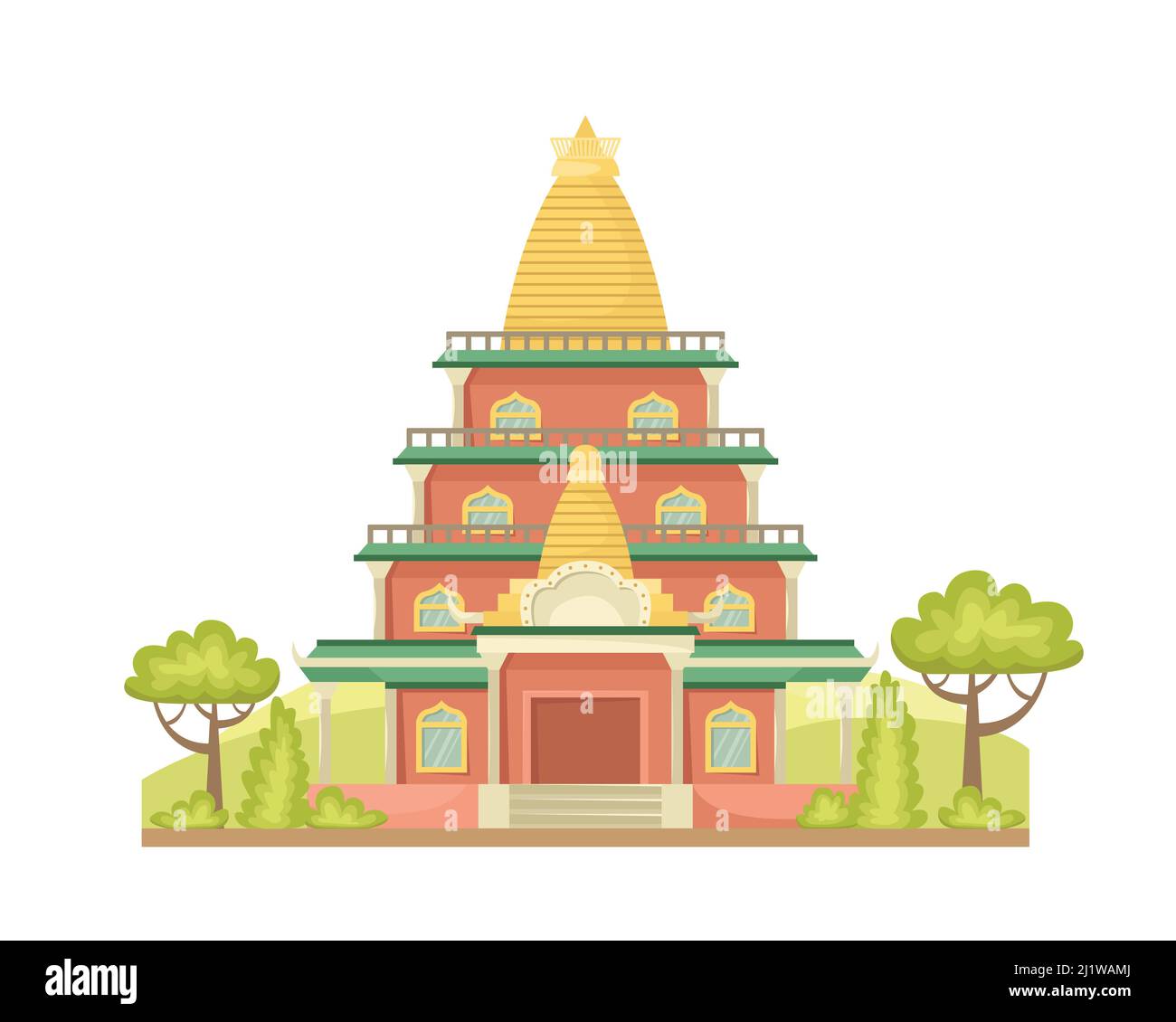 Vektor-Illustration eines buddhistischen Tempels. Religiöses Architekturgebäude. Flacher Style Stock Vektor