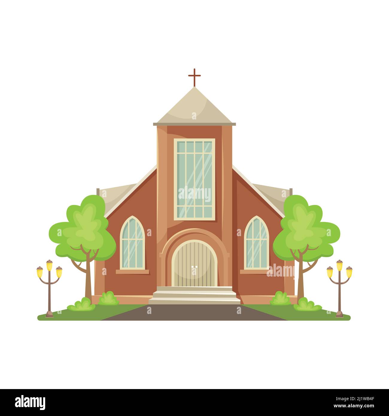 Vektor-Illustration einer evangelischen Kirche. Religiöses Architekturgebäude. Stock Vektor