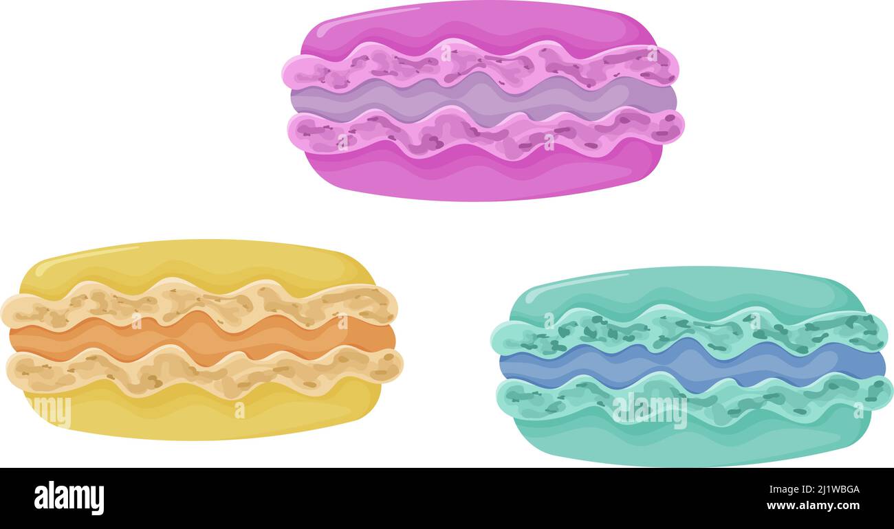 Makronen. Party-Süßigkeiten. Isoliert auf weißem Hintergrund Stock Vektor