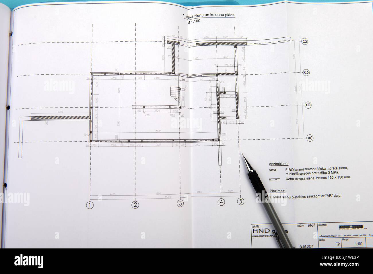 Strukturdetails zeichnen. Nahaufnahme. Architektur- oder Ingenieurprojekt. Bauindustrie Stockfoto