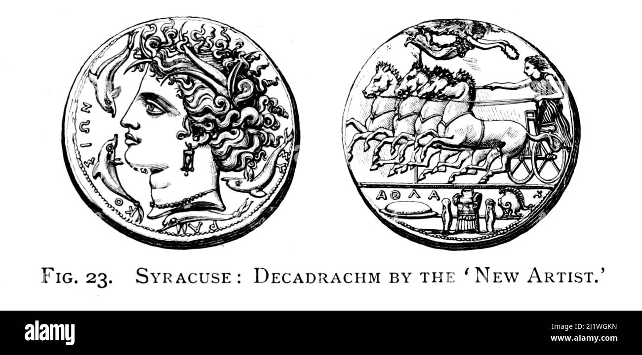 Syracuse decadrachm von The New Artist aus dem Katalog ' Coins of ancient Sicily ' von Sir George Francis Hill, Published 1903 Westminster, A. Constable & co., ltd. Stockfoto
