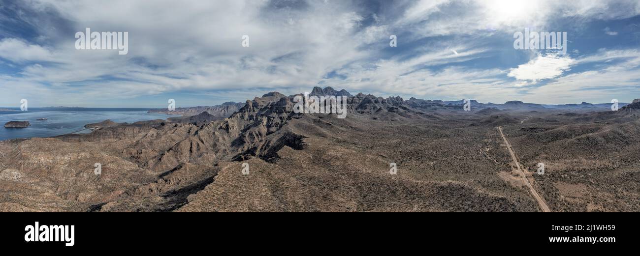 Agua verde loreto bcs baja california sur Luftdrohne riesiges Landschaftspanorama Stockfoto