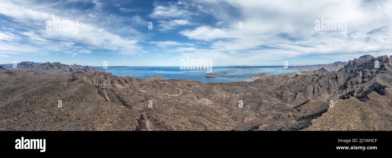 Agua verde loreto bcs baja california sur Luftdrohne riesiges Landschaftspanorama Stockfoto
