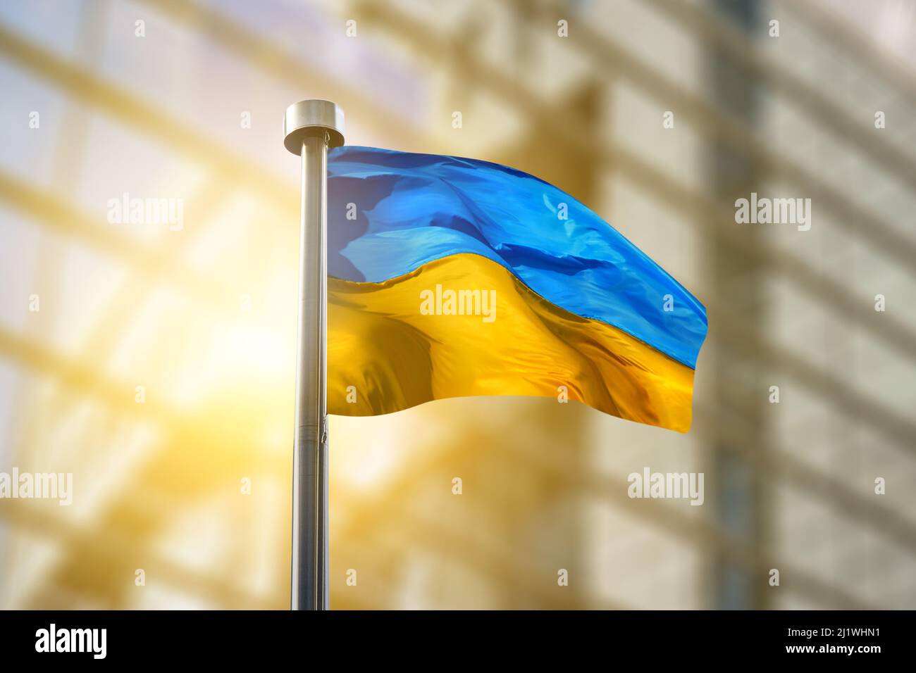 Flaggen der Ukraine und der Europäischen Union Stockfoto