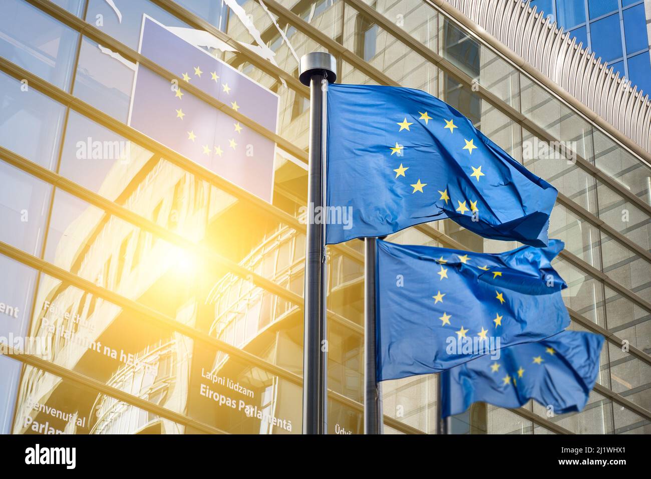 Drei Flaggen der Europäischen Union Stockfoto