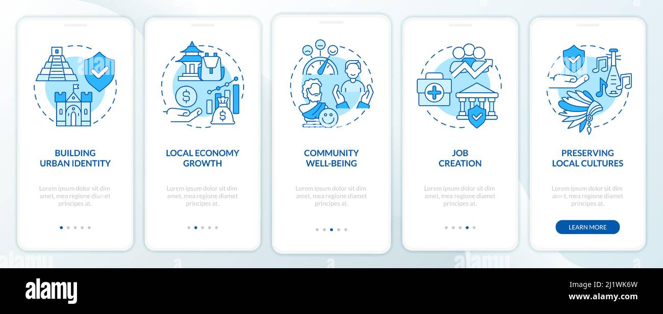Richtlinien zum Schutz des Kulturerbes blauer Bildschirm der mobilen Onboarding-App Stock Vektor