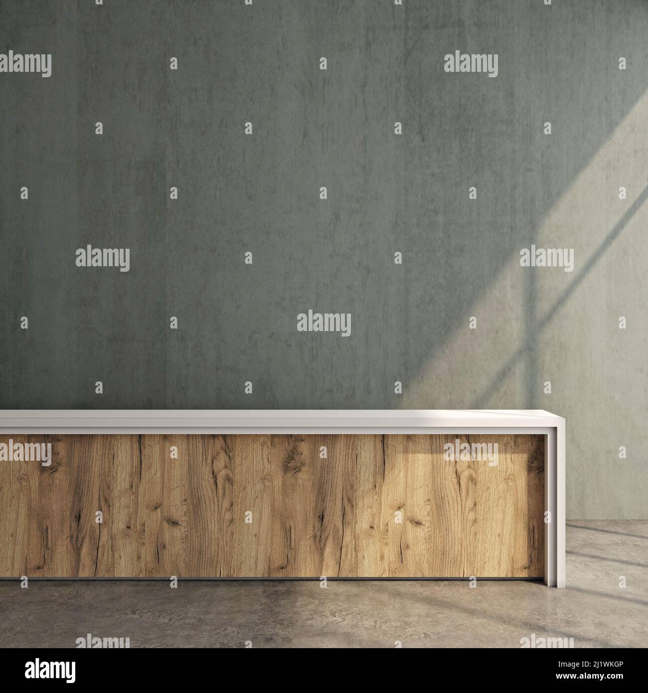 Mockup Wand und Küchentisch im Inneren Stockfoto