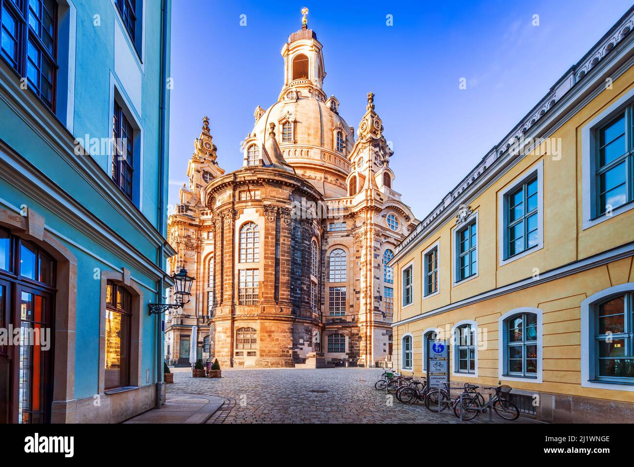 Dresden, Deutschland. Frauenkirche in der antiken Stadt Dresda, historisches und kulturelles Zentrum des Freistaates Sachsen in Europa. Stockfoto