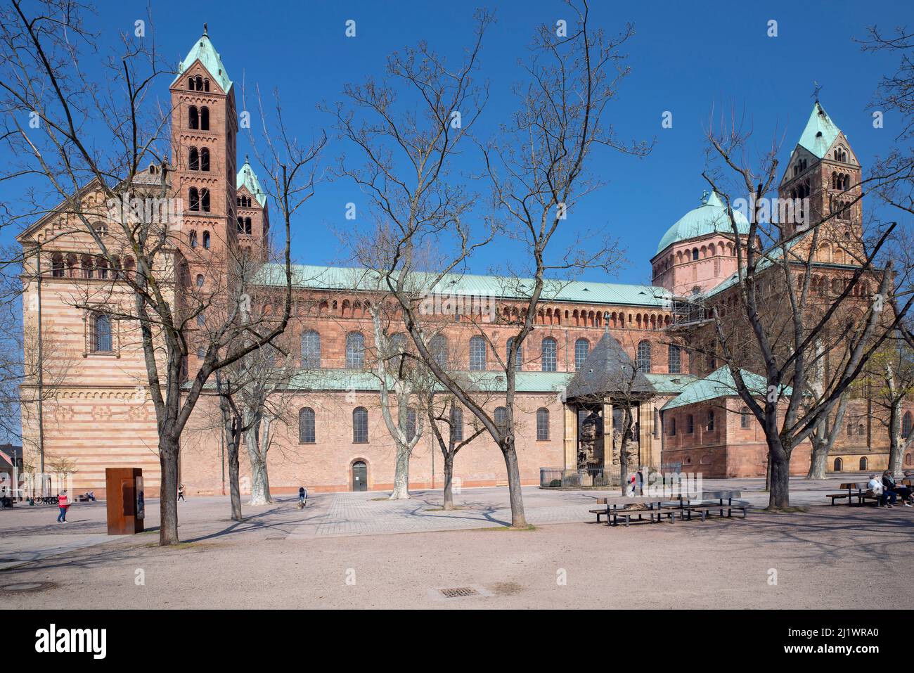 Berühmter Speyer Dom in Rheinland-Pfalz, Deutschland. Speyer ist eine Stadt in Rheinland-Pfalz in Deutschland mit rund 50.000 Einwohnern. L Stockfoto