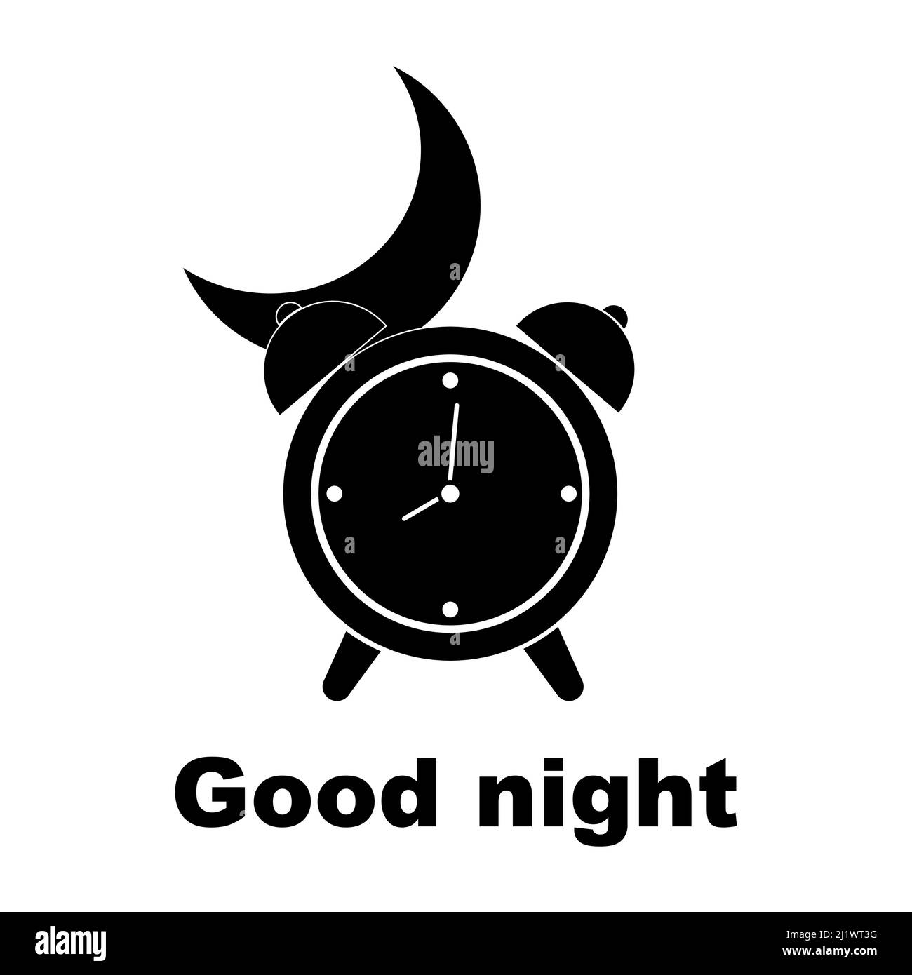 Ein Wecker mit einem Mond, ein einfaches Symbol, ein lineares Symbol, ein gutes Nachtbanner. Schwarzes Symbol Stock Vektor