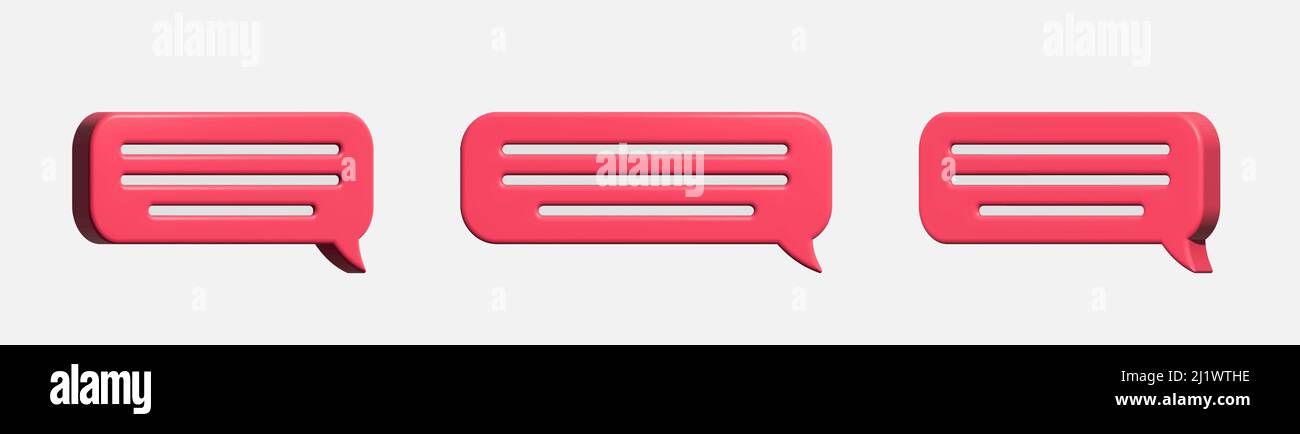 Glänzende rote Sprechblasen und Messenger-Formen. 3D Vektor. Stock Vektor