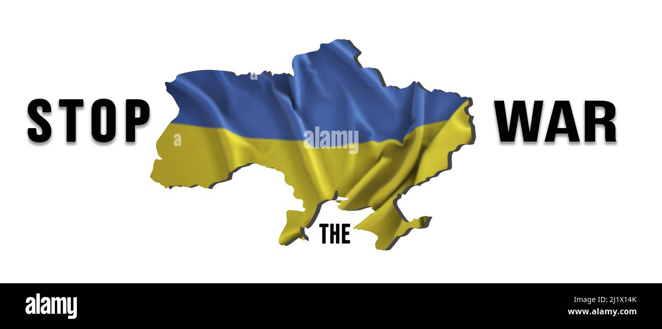 Ukrainische Flagge und Karte Darstellung des Krieges gegen Russland - Krieg in der Ukraine gegen russische Soldaten - Banner 2022 Stockfoto