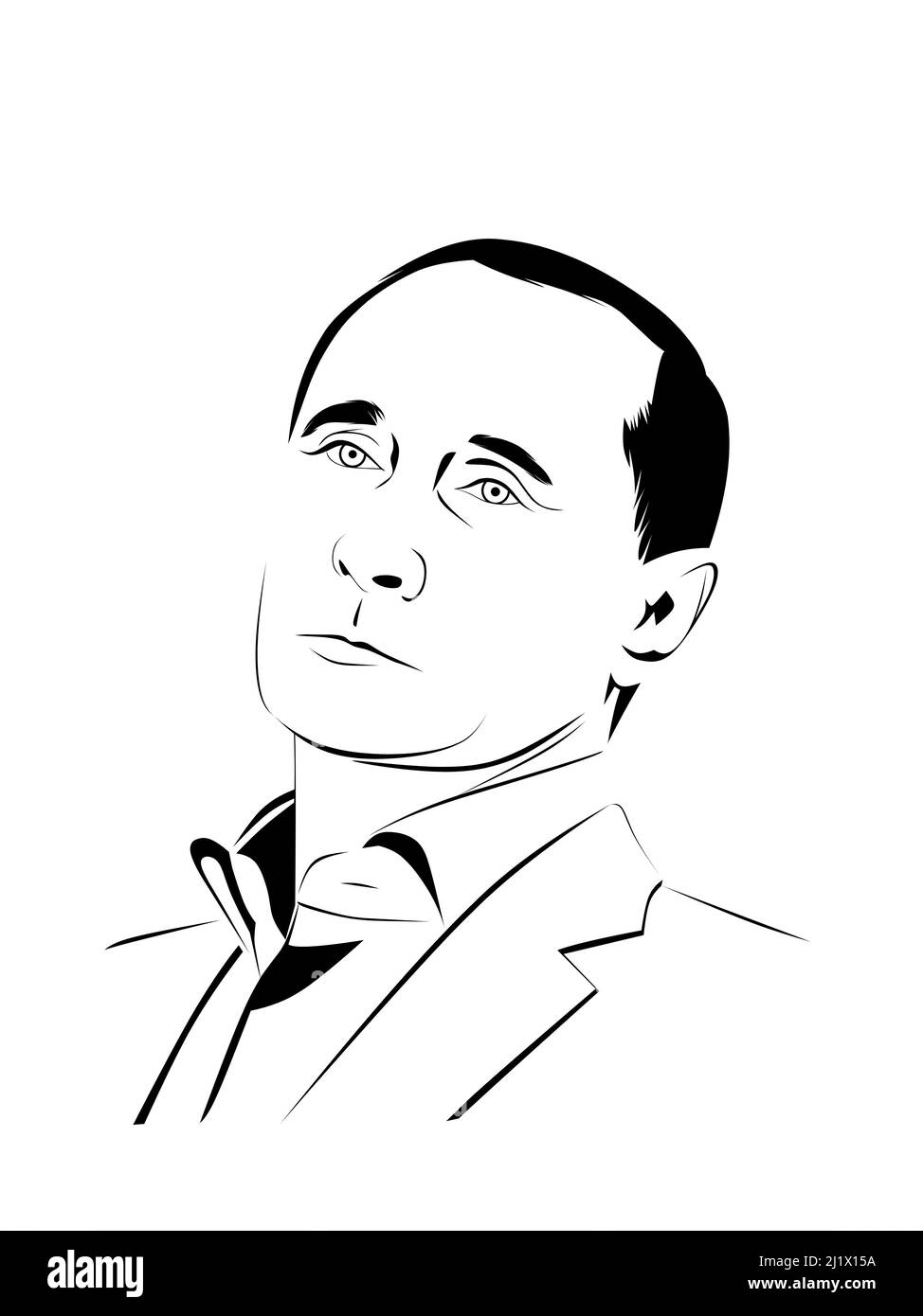 Wladimir Putin Russischer Präsident in Linie Kunstskizze isoliert auf weißem Hintergrund Stockfoto