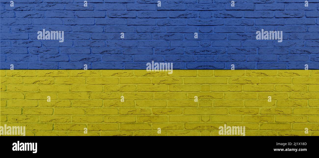 Ukraine Land Farben auf Ziegelwand gemalt - Banner-Design Stockfoto