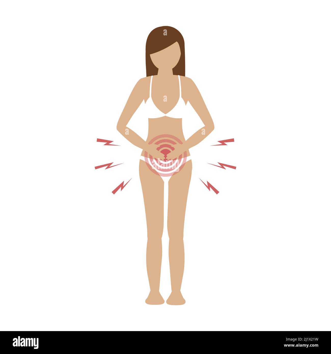 Junge Frau mit Bauchschmerzen isoliert auf weißem Hintergrund Stock Vektor