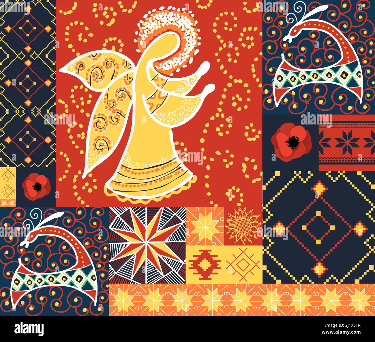 Modernes ukrainisches Ornament. Nahtloses Muster im ukrainischen Stil. Symbole der Ukraine. Nationale Symbole. Kultur Mitteleuropas. Pysanka. Embroid Stock Vektor