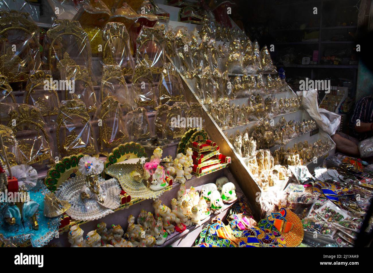 Die Hingabe von Lord Krishna feiert Holi in Nandagaon, Uttar Pradesh, Indien. Stockfoto