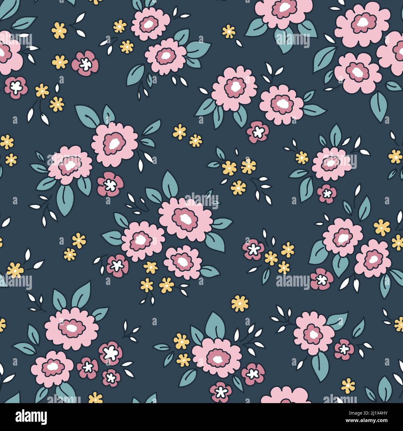 Nahtlos schönes, ditziges Blumenmuster mit Umriss Stockfoto