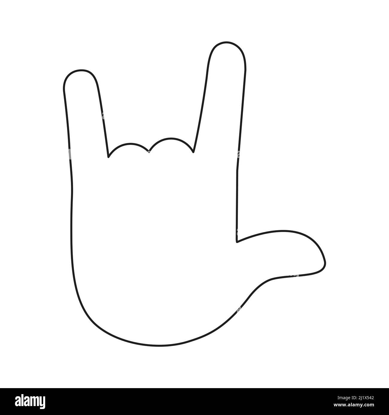 Rock and Roll Finger Linie Symbol. Schwermetallschild. Hörner Geste lineares Piktogramm. Vektor auf Weiß isoliert. Stock Vektor