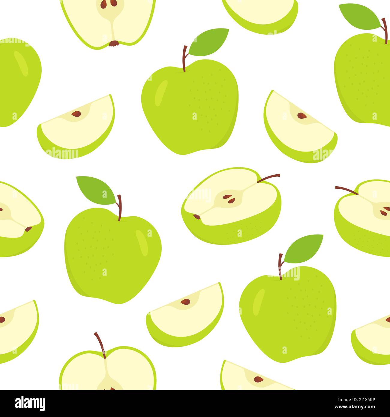 Nahtloses Apfelmuster. Geschnittene grüne Äpfel weißer Hintergrund. Süße süße süße Früchte Textur. Vektorgrafik Stock Vektor