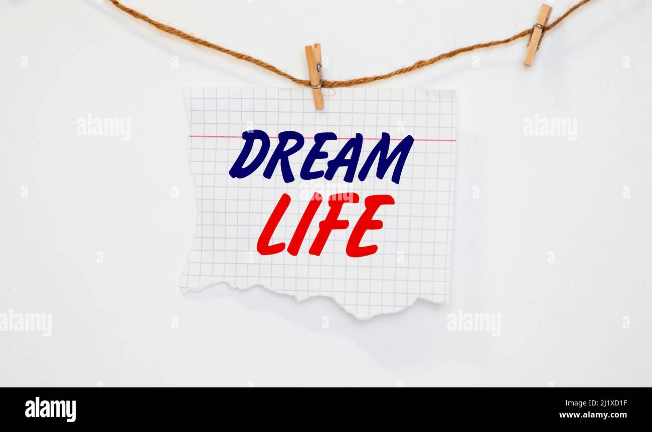Dream Life Karte mit einem Strand im Hintergrund, Stockfoto