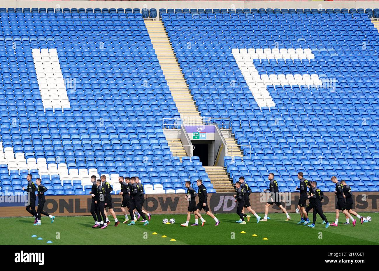 Tschechische Spieler während einer Trainingseinheit im Cardiff City Stadium, Cardiff. Bilddatum: Montag, 28. März 2022. Stockfoto