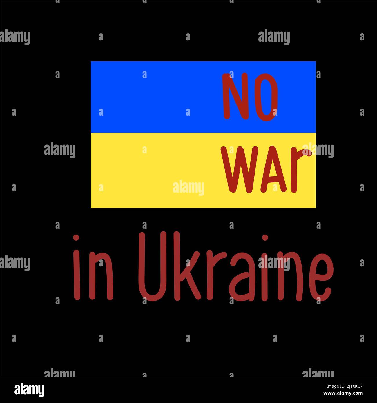 vektor-Illustration der Nationalflagge in der Nähe von keinem Krieg in der ukraine Schriftzug auf schwarz Stockfoto