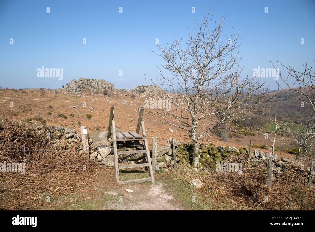 Stile und Greator Rocks Dartmoor Stockfoto