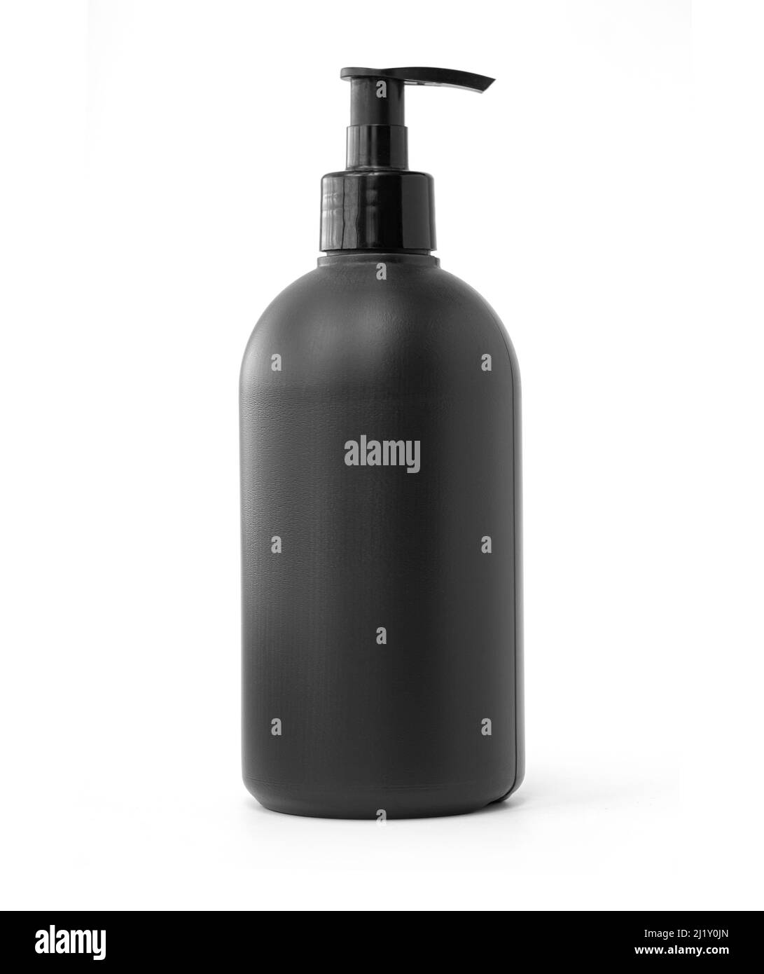 Realistische schwarze Flasche Flüssigseife. Kosmetikflasche für eine Creme, Shampoo, Öl, Gel, Seife, balsam. Stockfoto