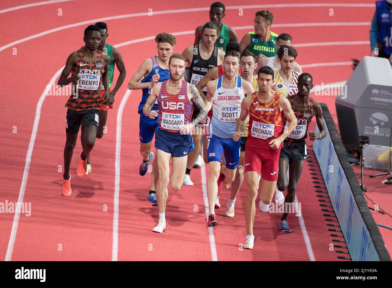 Belgrad, Serbien, 20.. März 2022. Marc Scott aus Großbritannien, Dillon Maggard aus den USA, Adel Mechaal aus Spanien treten bei den Leichtathletik-Hallenweltmeisterschaften Belgrad 2022 an - Pressekonferenz in Belgrad, Serbien. 20. März 2022. Kredit: Nikola Krstic/Alamy Stockfoto