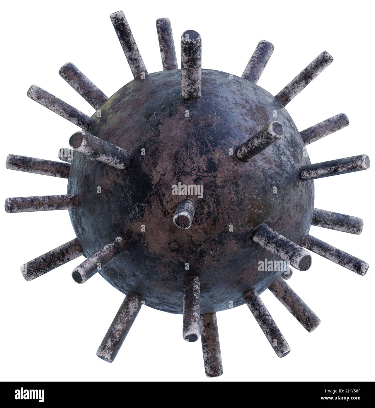 Marine Mine isoliert, alte Meeresmine, 3D Rendering, 3D Illustration, Stockfoto