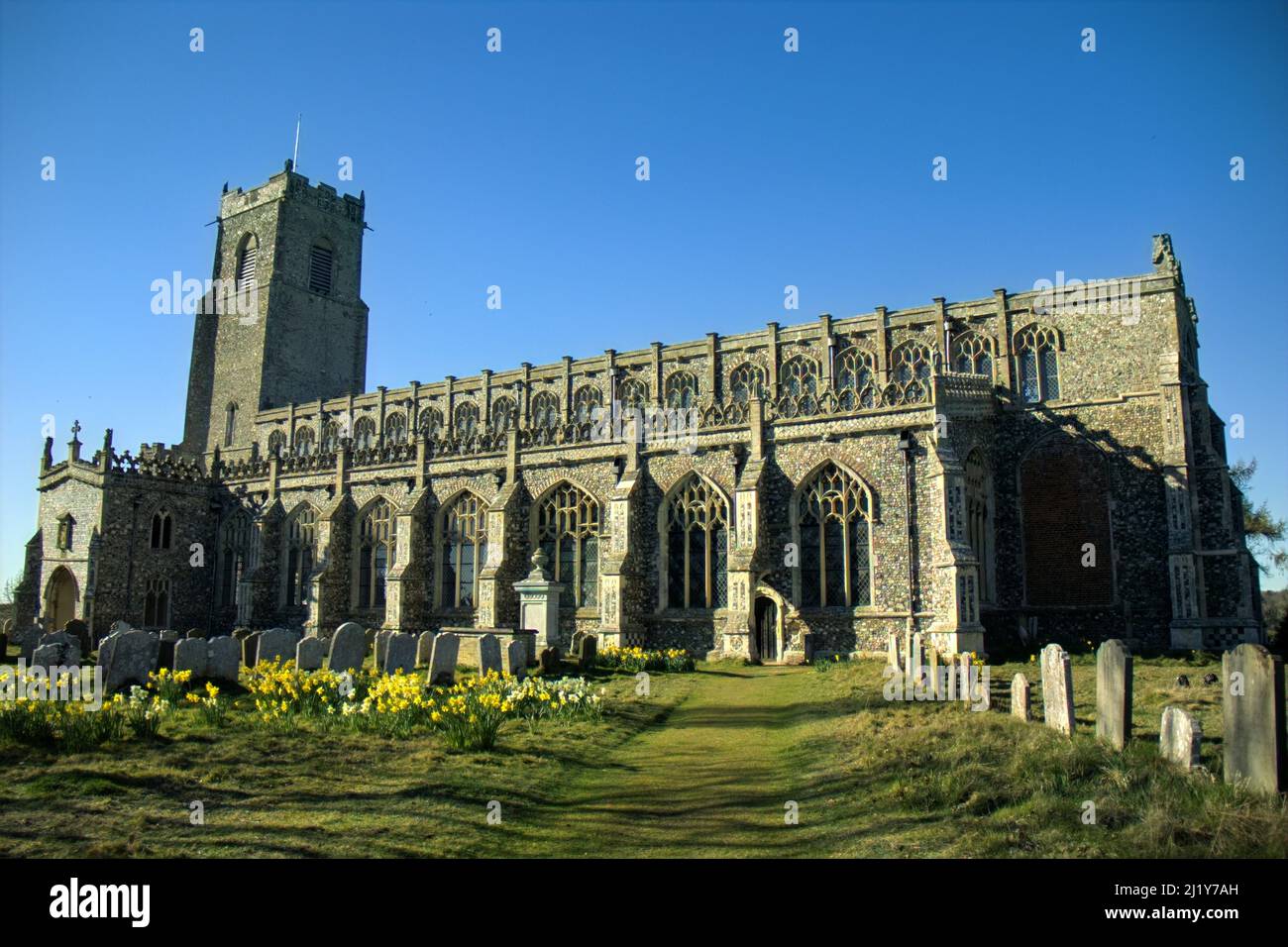 Die Holy Trinity Church im Dorf Blythburgh in Suffolk, Großbritannien Stockfoto