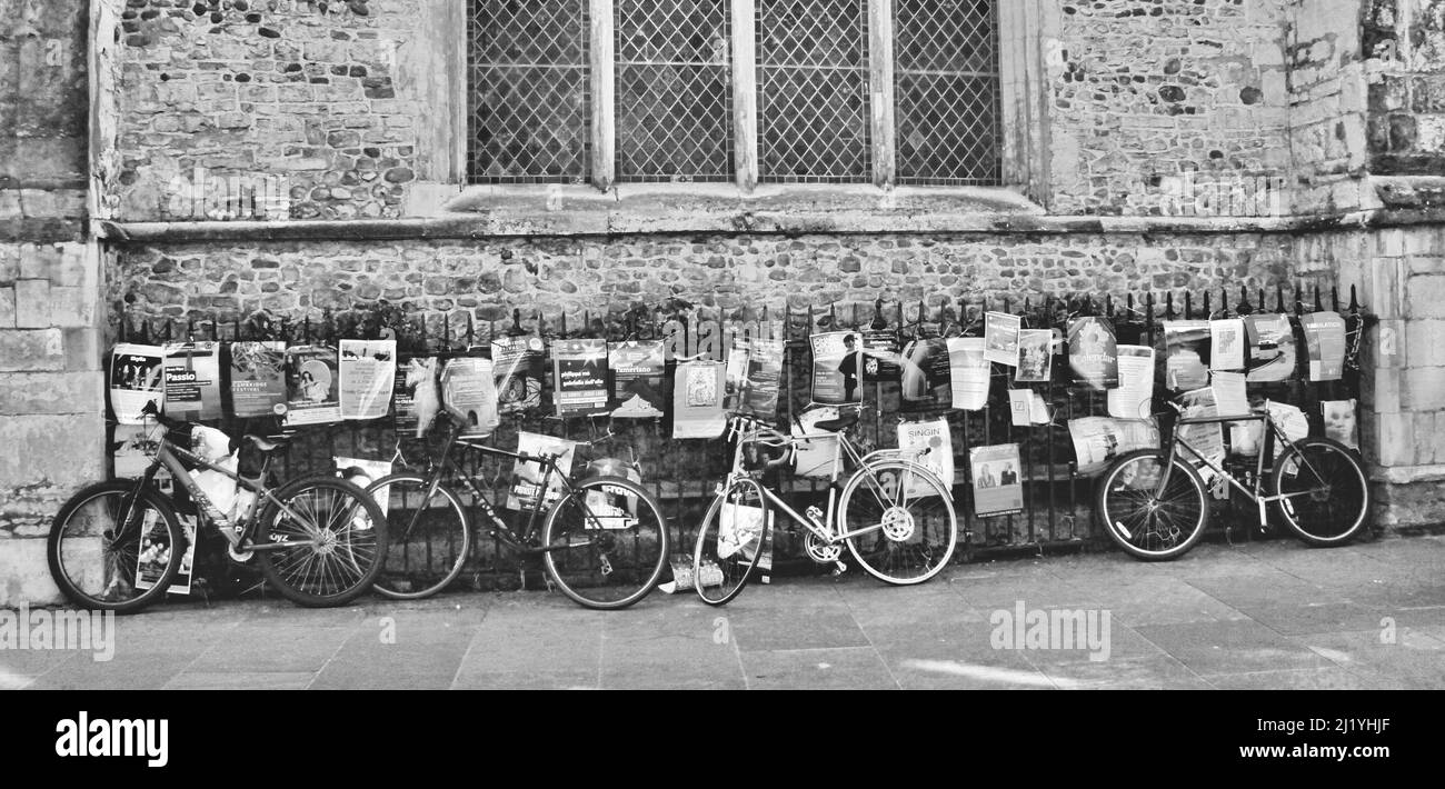 Fahrräder in einer Cambridge Straße Stockfoto