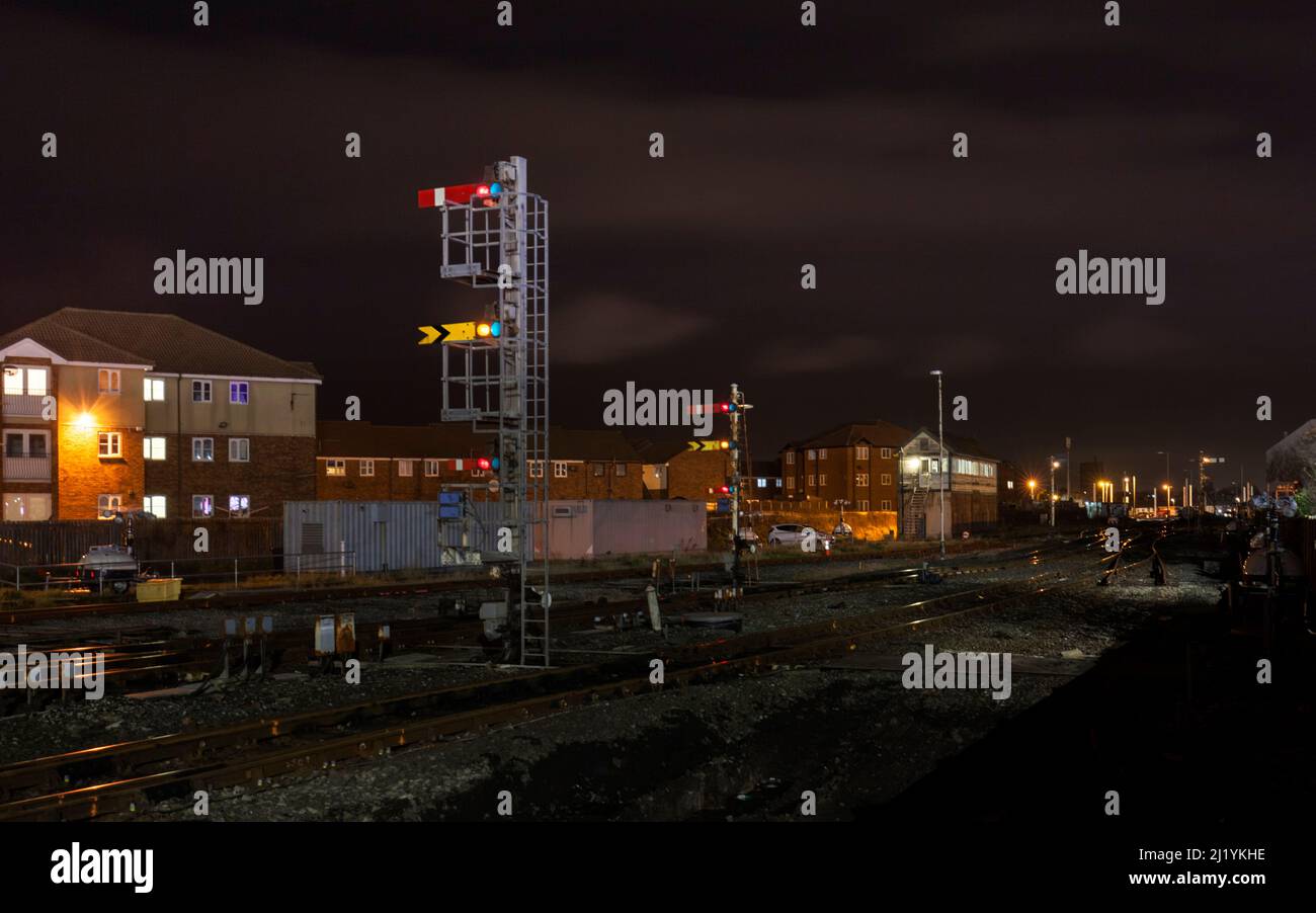 10/11/2017 Blackpool North Nummer 2 "Signal" Der letzte Tag für die mechanische Stellwerke auf der Blackpool Zeile vor der Linie elektrifiziert wurde. Stockfoto