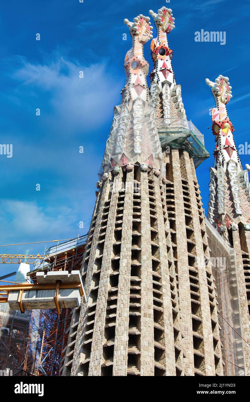 Einige Details der berühmten und majestätischen Kathedrale der Sagrada Familia in Barcelona (Spanien), ein Meisterwerk der Moderne von Antonio Gaudì. Stockfoto