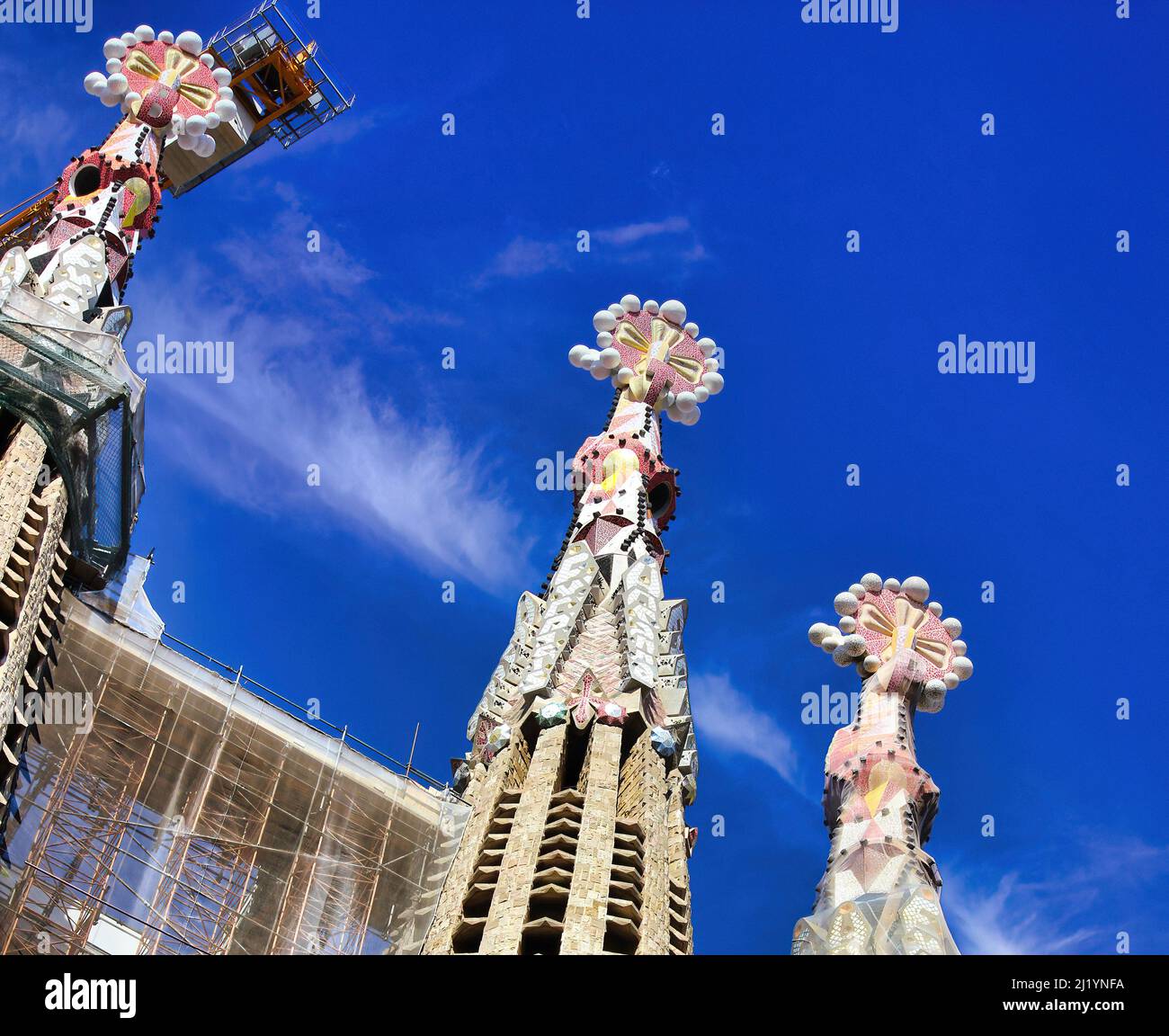 Einige Details der berühmten und majestätischen Kathedrale der Sagrada Familia in Barcelona (Spanien), ein Meisterwerk der Moderne von Antonio Gaudì. Stockfoto