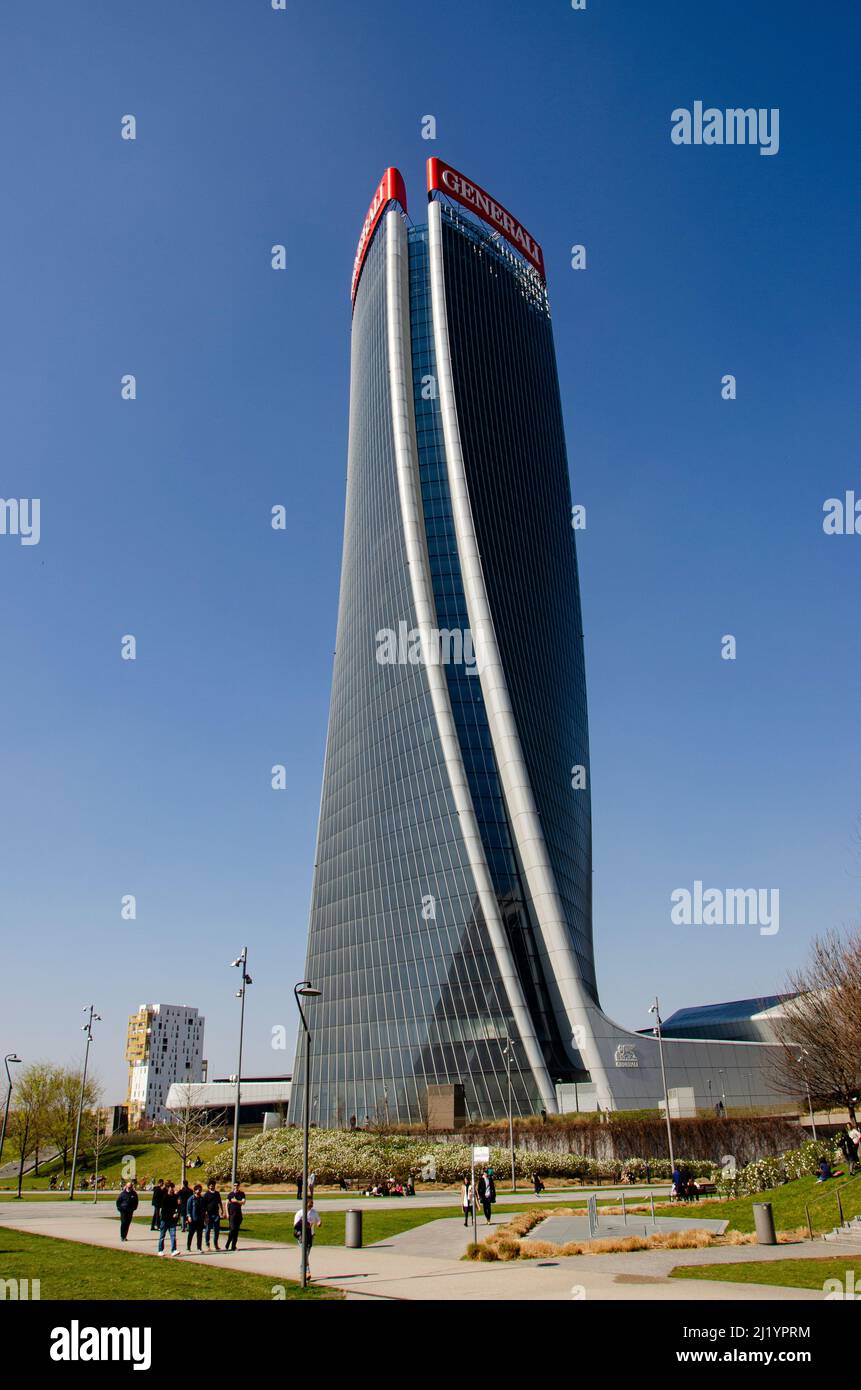 Generali Tower, Lo Storto, The Twisted One ist ein Wolkenkratzer von Mailand, Italien. 23. Januar 2018. Architektin Zaha Hadid. Stockfoto